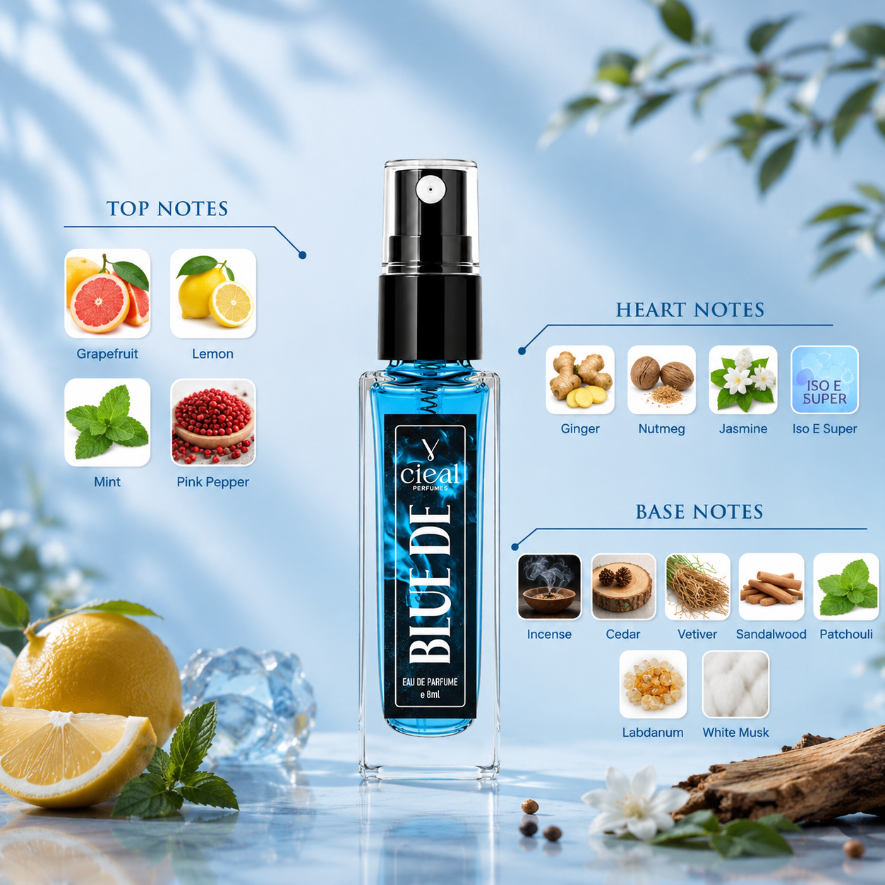 CIEAL Perfume Spray Gift Set of 3 – BLUE DE, MOST WANTED & MILLION – 8ml Each
