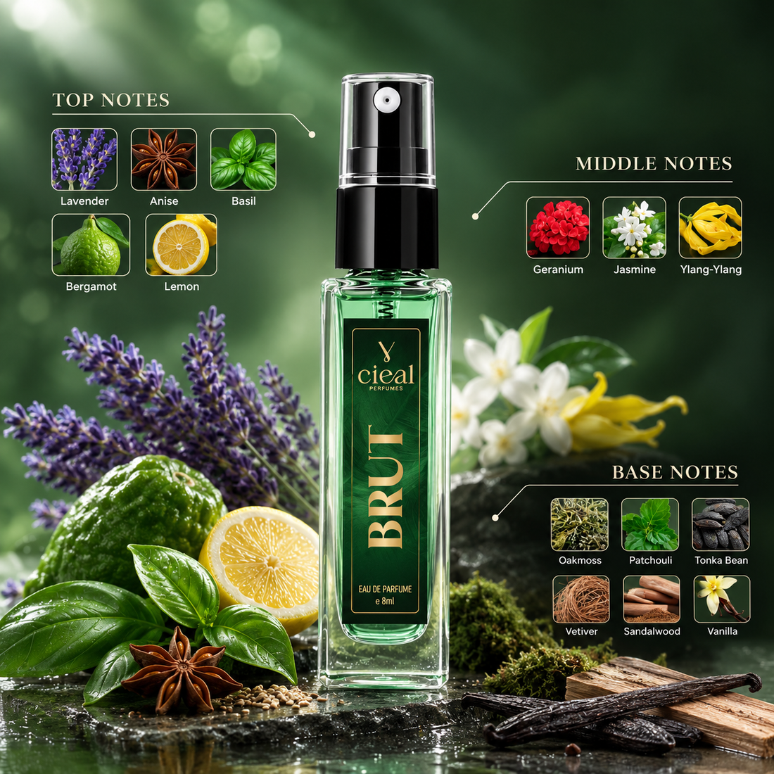 CIEAL Perfume Spray Gift Set of 3 – Black Oud, Eternal Love & Brut – 8ml Each