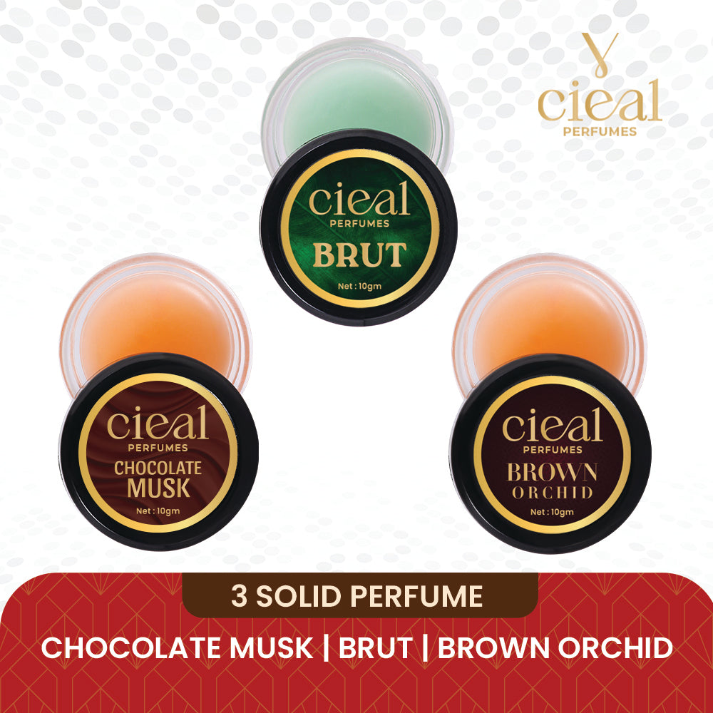 CIEAL SOLID PERFUME SET OF 3 – BRUT | CHOCOLATE MUSK | BROWN ORCHID