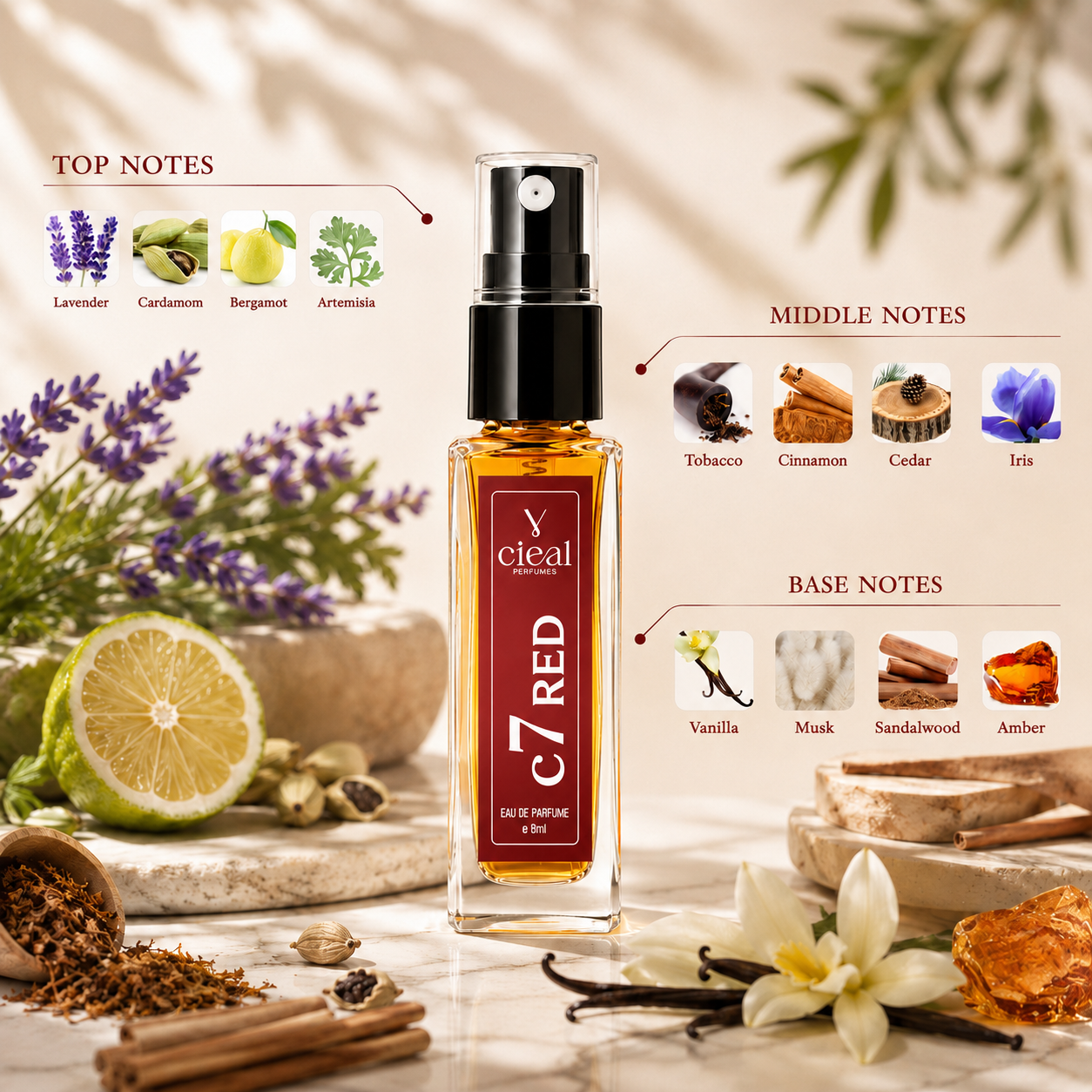 CIEAL Perfume Spray Gift Set of 3 – Chocolate Musk, Brut & CR7 – 8ml Each