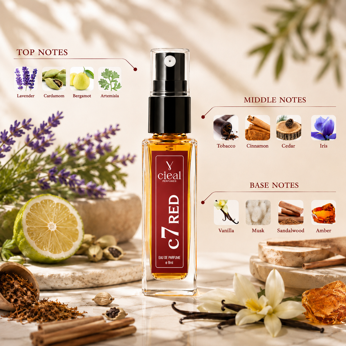 CIEAL Perfume Spray Gift Set of 3 – Chocolate Musk, Brut & CR7 – 8ml Each