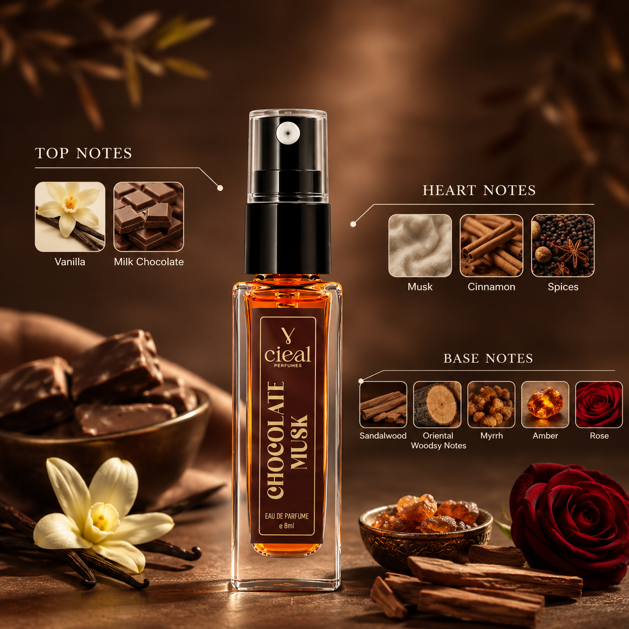 CIEAL Perfume Spray Gift Set of 3 – Chocolate Musk, Brut & CR7 – 8ml Each