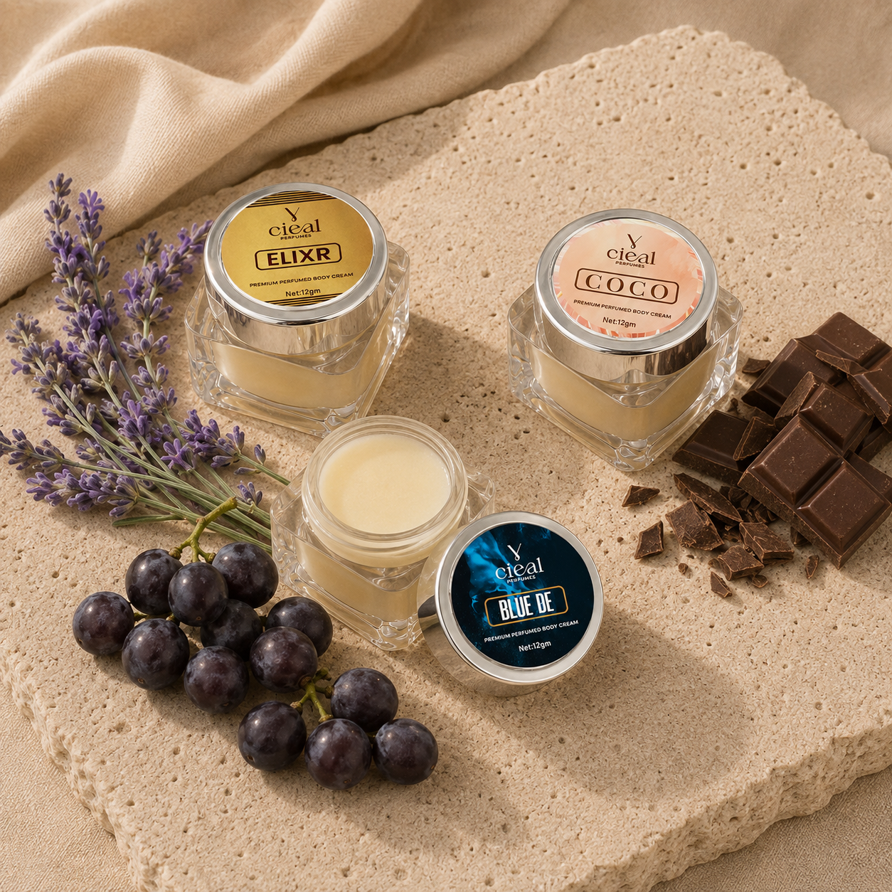 CIEAL PREMIUM SOLID PERFUME SET OF 3 – COCO | ELIXIR | BLUE DE (UNISEX)