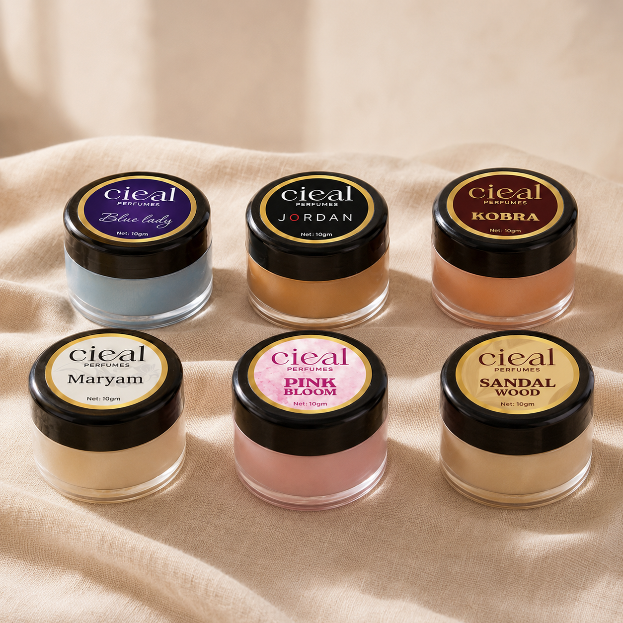CIEAL Solid Perfume Master Set of 6 – Kobra, Maryam, Sandalwood, Blue Lady, Jordan & Pink Bloom | 10g Each