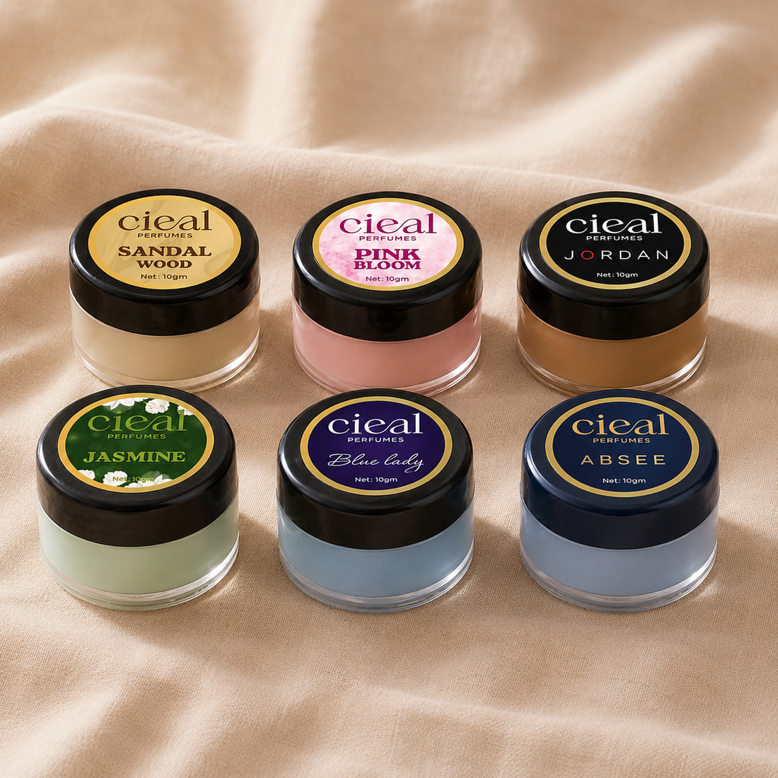 CIEAL Solid Perfume Master Set of 6 – Pink Bloom, Jasmine, Sandalwood, Absee, Blue Lady & Jordan | 10g Each