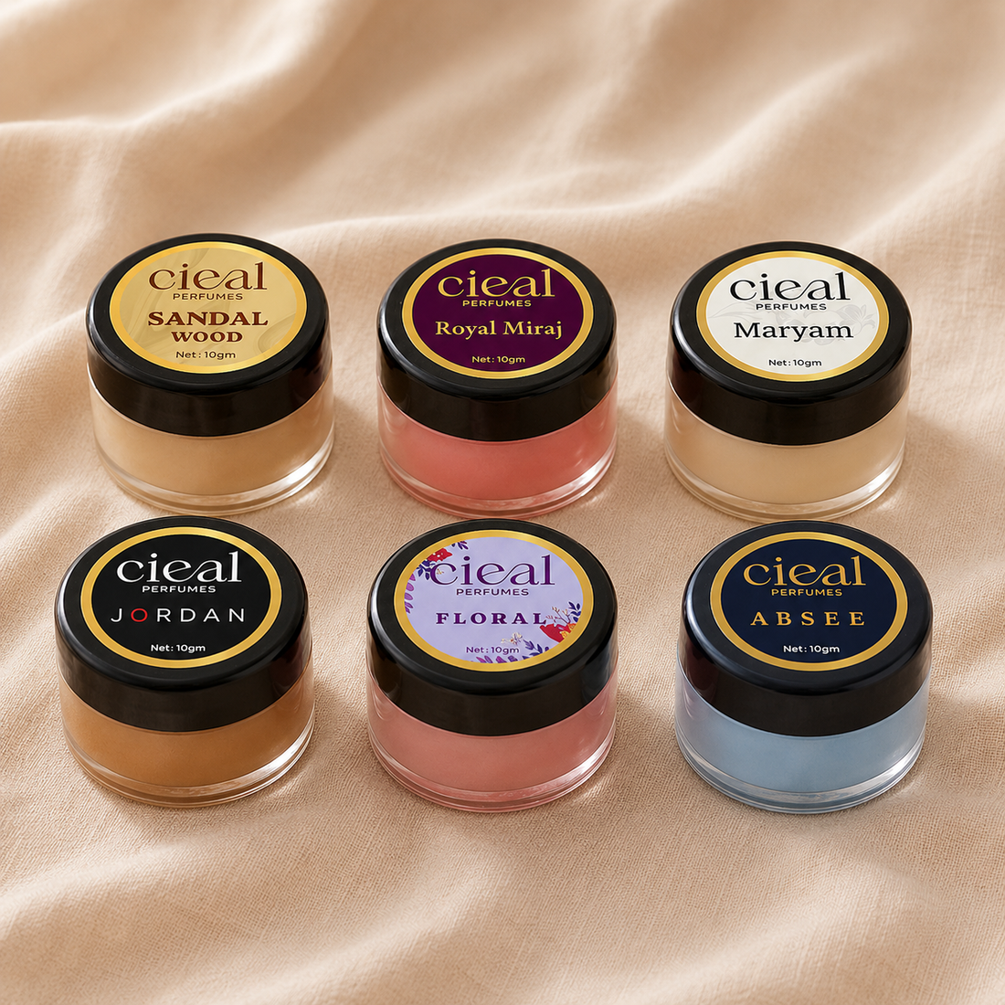 CIEAL Solid Perfume Master Set of 6 – Sandalwood, Jordan, Maryam, Floral, Royal Miraj &amp; Absee | 10g Each