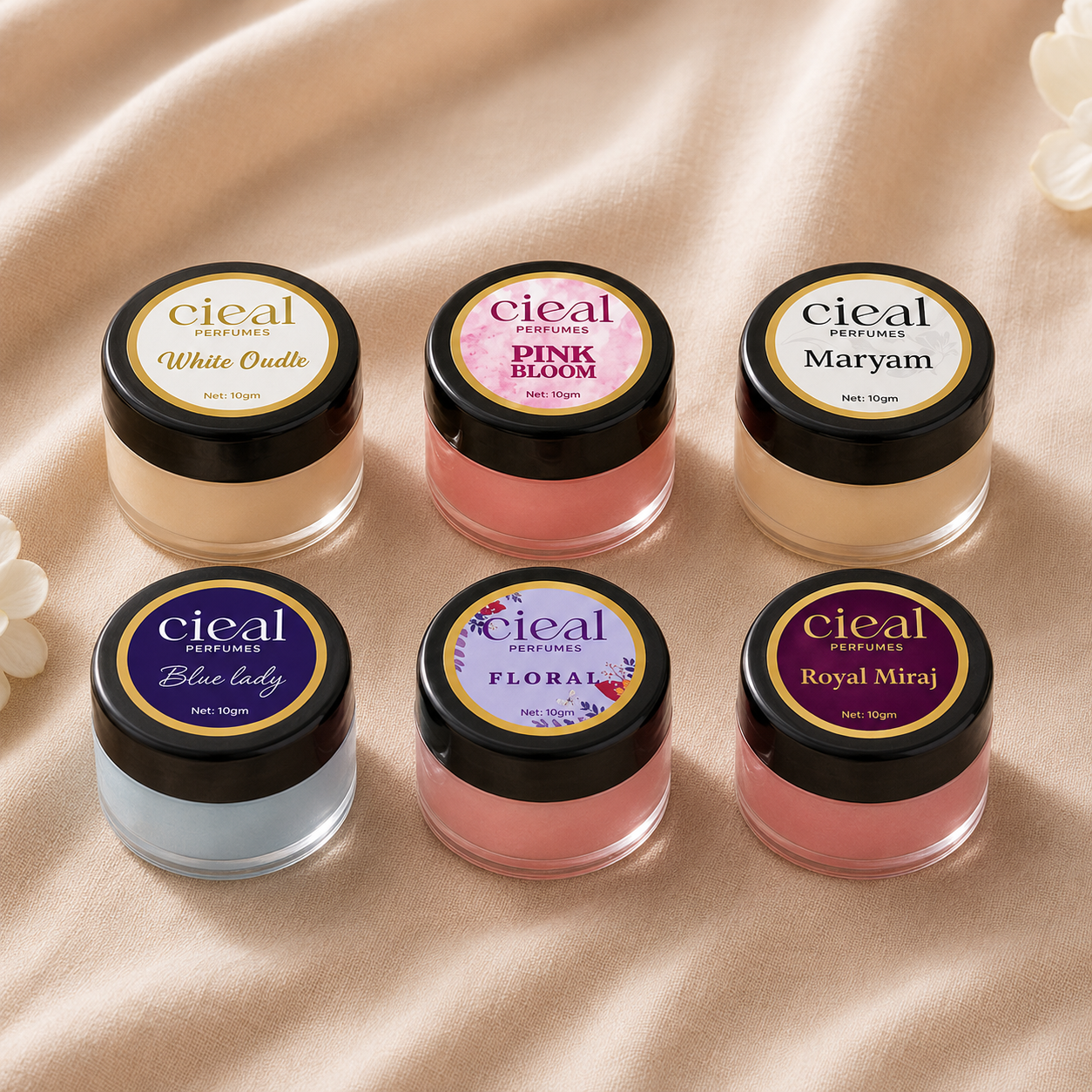 CIEAL SOLID PERFUME MASTER SET OF 6 (10G EACH) – PINK BLOOM | MARYAM | FLORAL | BLUE LADY | WHITE OUD | ROYAL MIRAJ