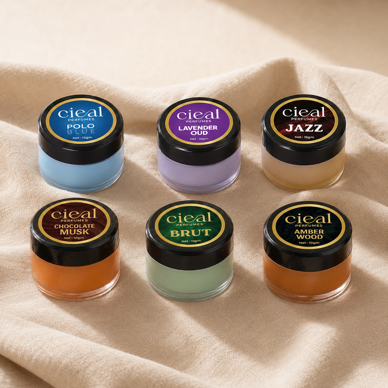 CIEAL Solid Perfume Master Set of 6 – Polo Blue, Amber Wood, Jazz, Lavender Oud, Chocolate Musk &amp; Brut | 10g Each
