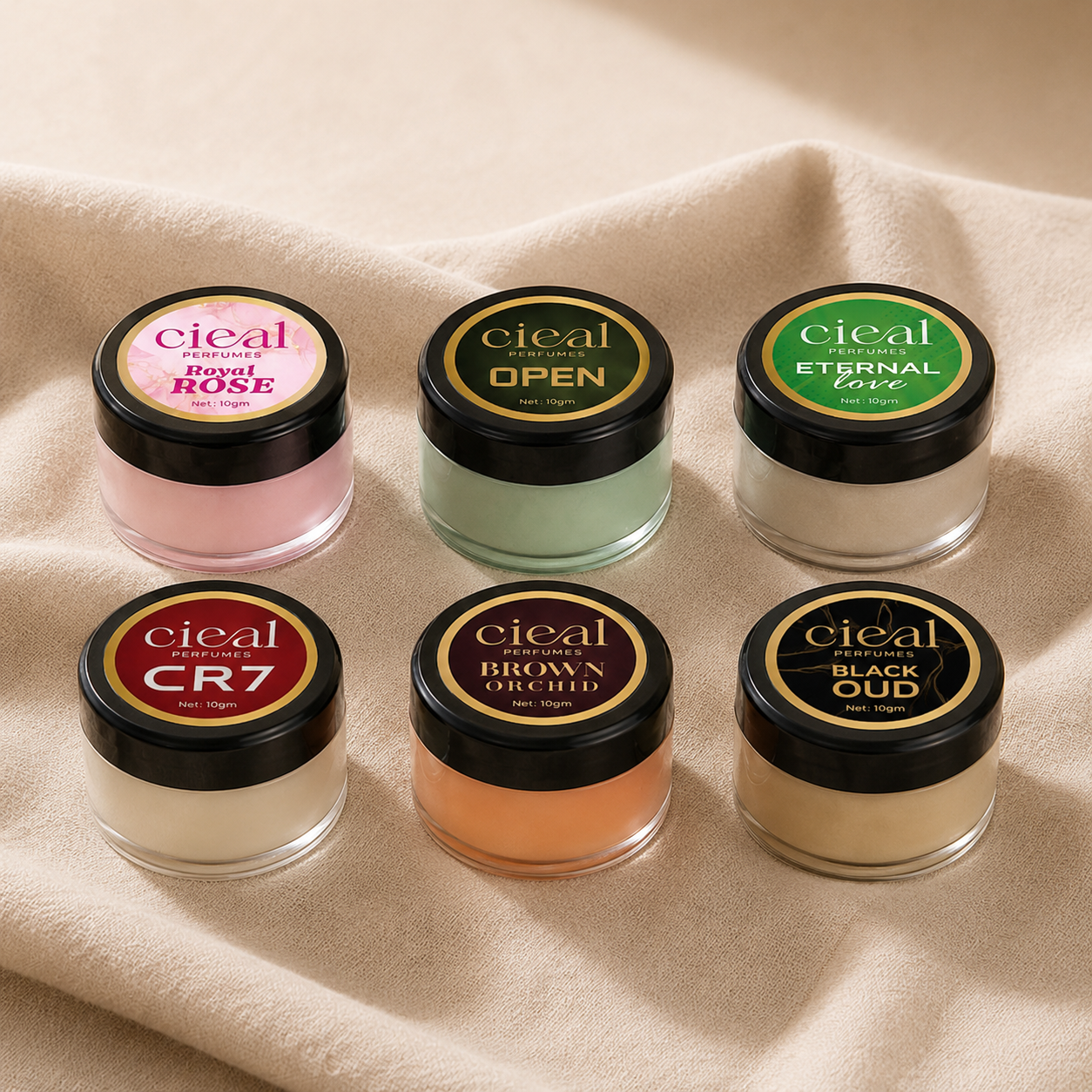 CIEAL Solid Perfume Master Set of 6 – Open, CR7, Royal Rose, Black Oud, Brown Orchid &amp; Eternal Love | 10g Each