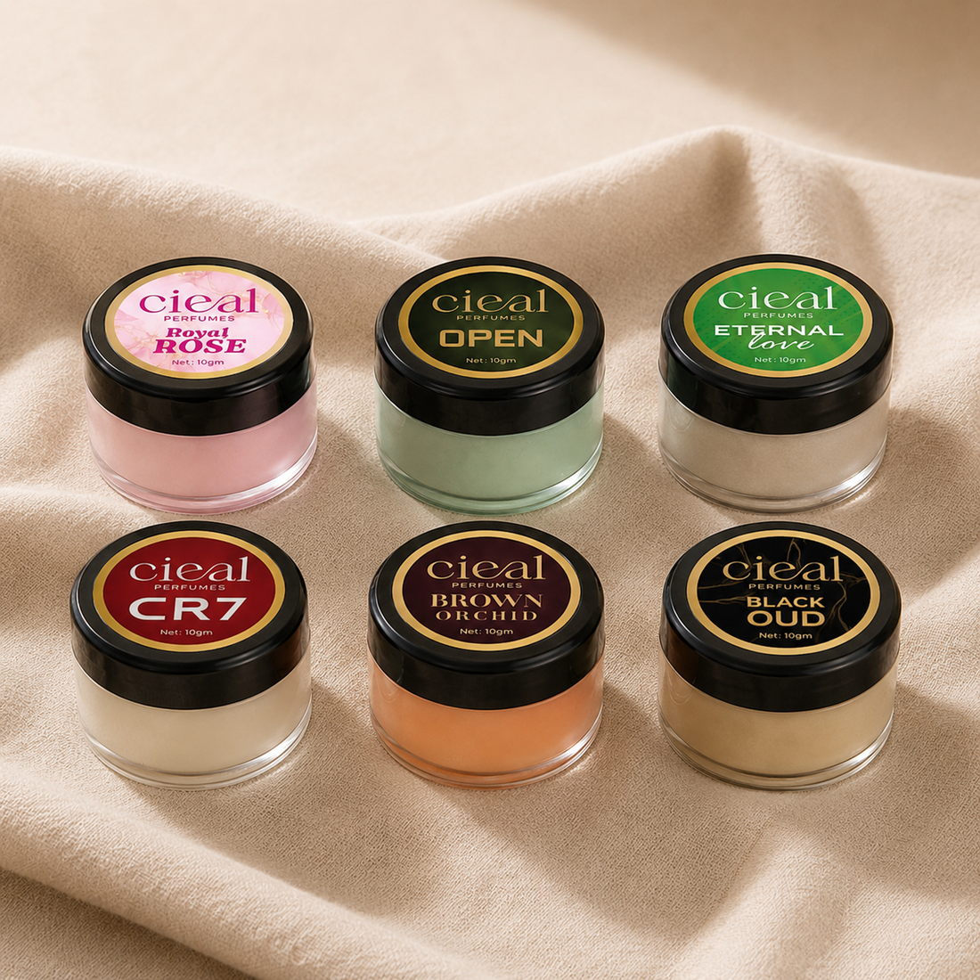 CIEAL Solid Perfume Master Set of 6 – Open, CR7, Royal Rose, Black Oud, Brown Orchid &amp; Eternal Love | 10g Each