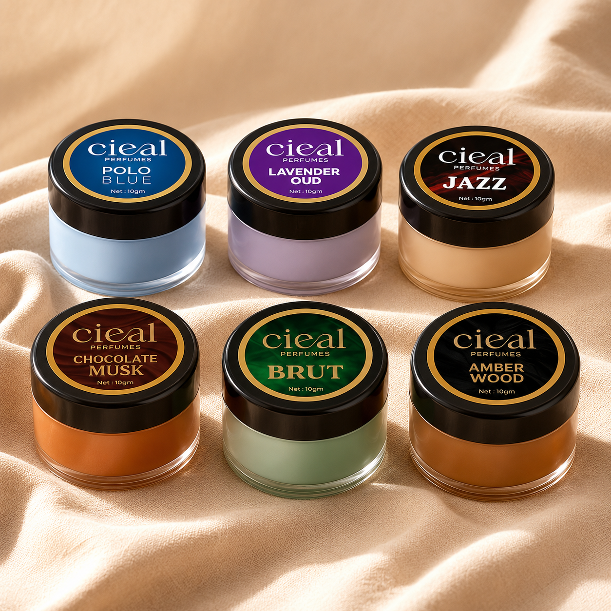 CIEAL Solid Perfume Master Set of 6 – Amber Wood, Lavender Oud, Brut, Jazz, Chocolate Musk &amp; Polo Blue | 10g Each
