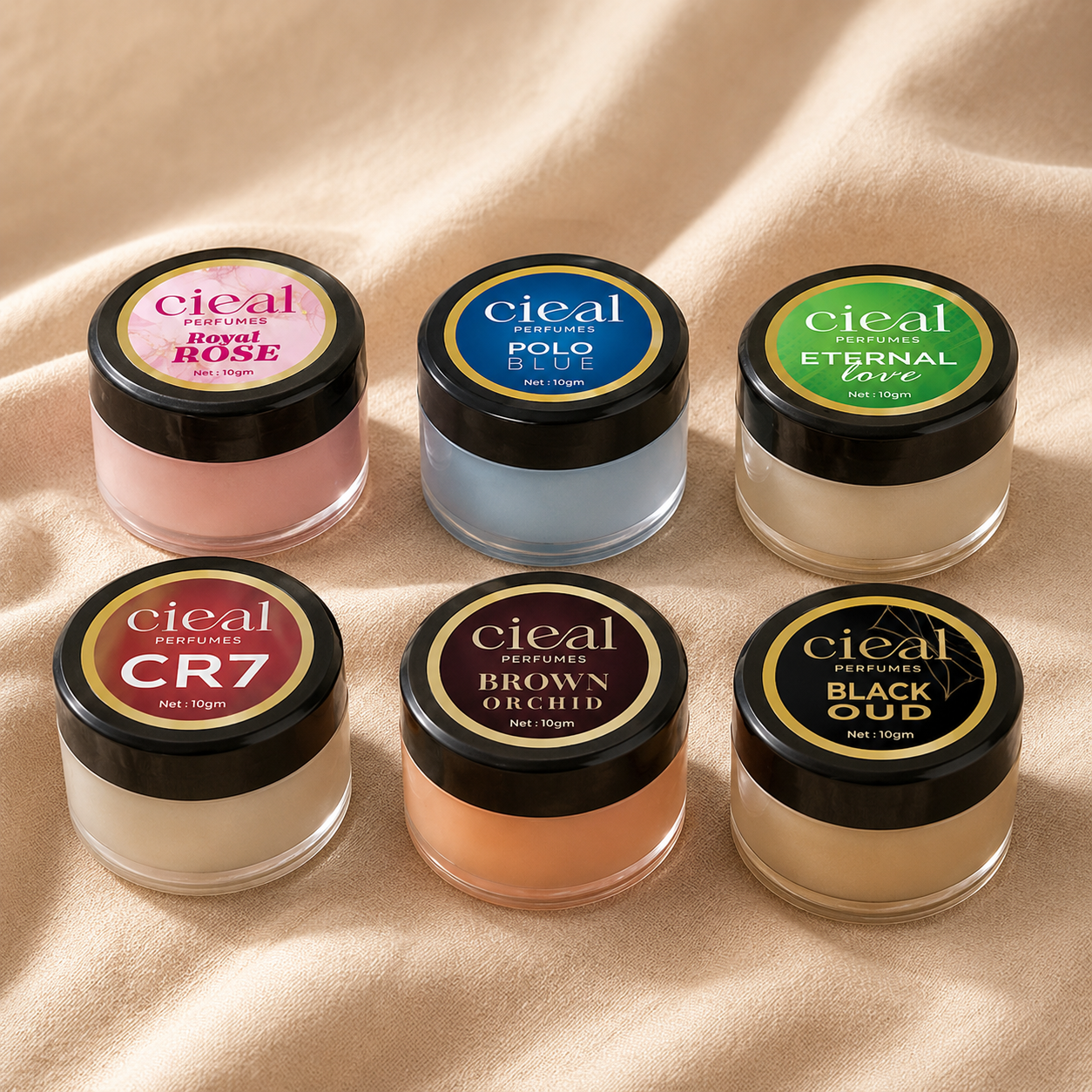 CIEAL Solid Perfume Master Set of 6 – Polo Blue, Brown Orchid, Eternal Love, Black Oud, CR7 &amp; Royal Rose | 10g Each