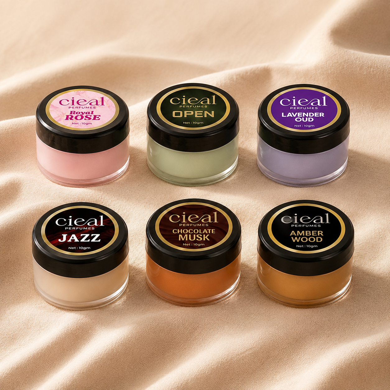 CIEAL Solid Perfume Master Set of 6 – Lavender Oud, Royal Rose, Chocolate Musk, Amber Wood, Open &amp; Jazz | 10g Each