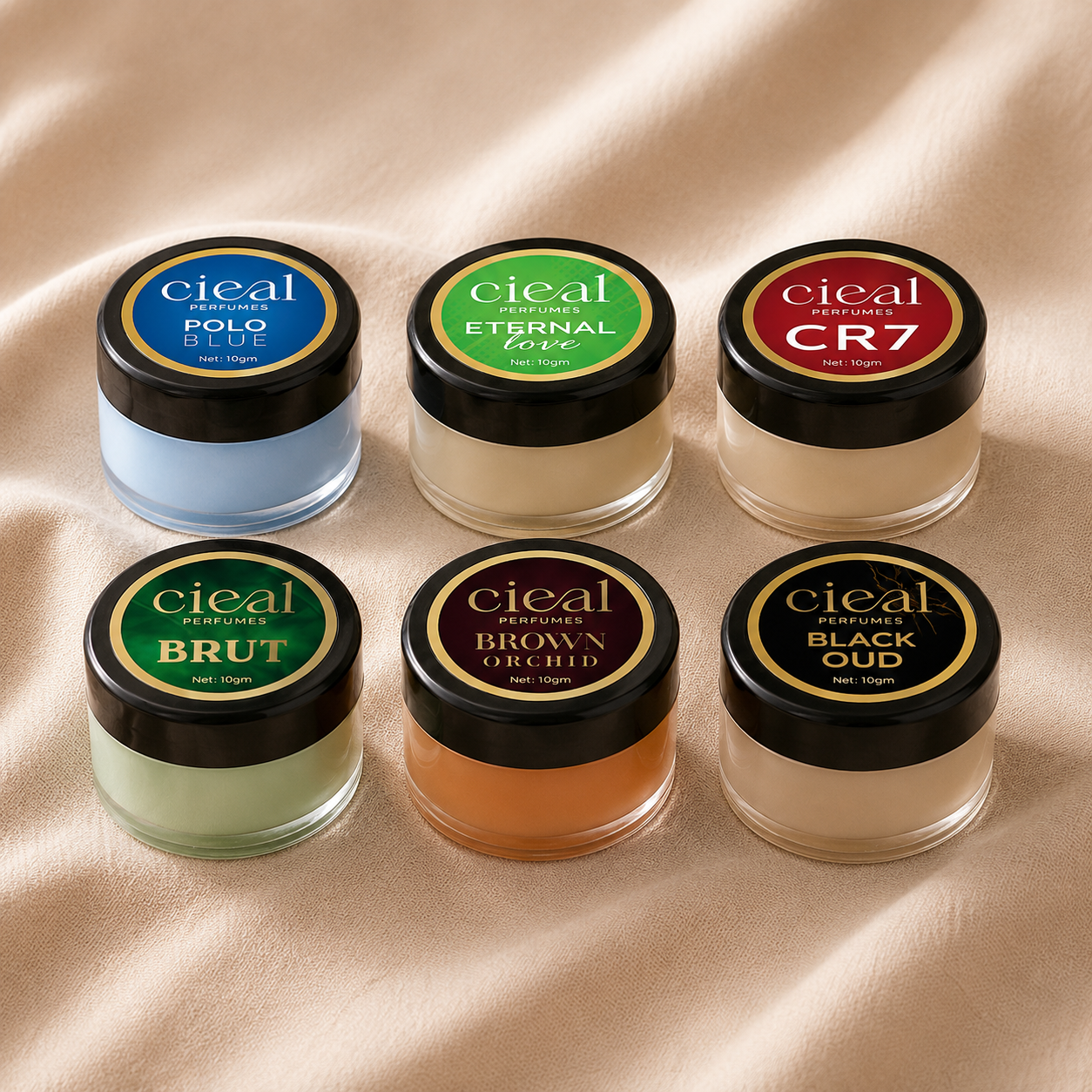 CIEAL Solid Perfume Master Set of 6 – Polo Blue, CR7, Eternal Love, Brown Orchid, Brut &amp; Black Oud | 10g Each