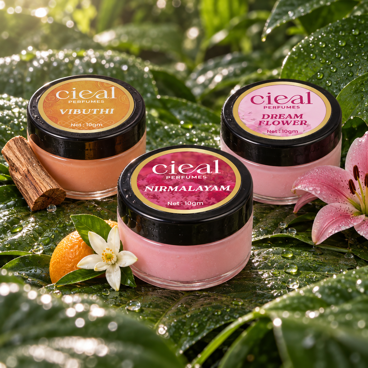 CIEAL Solid Perfume Set of 3 – Dream Flower, Vibuthi & Nirmalyam 10g Each