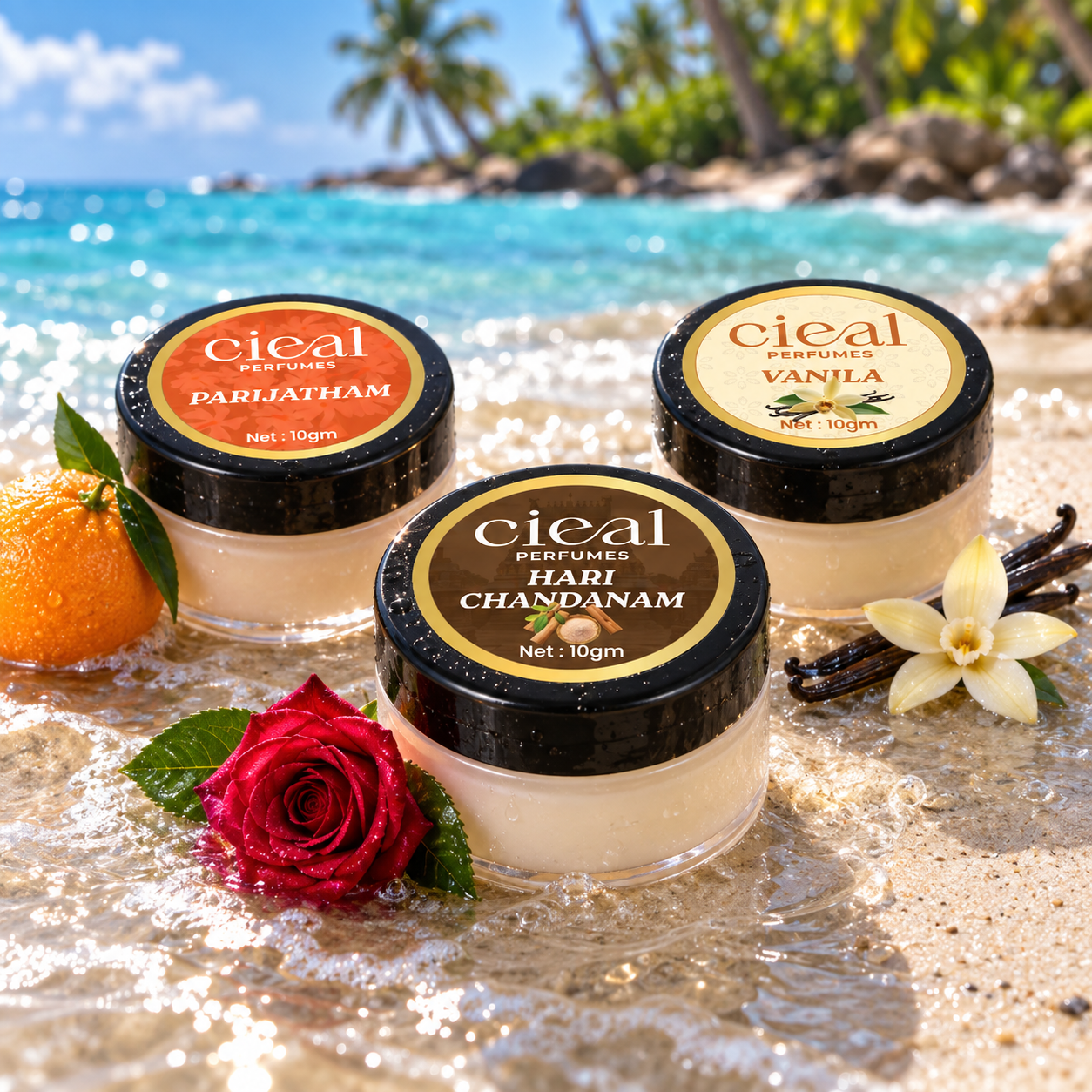 CIEAL Solid Perfume Set of 3 – Hari Chandanam, Parijatham & Vanilla 10g Each