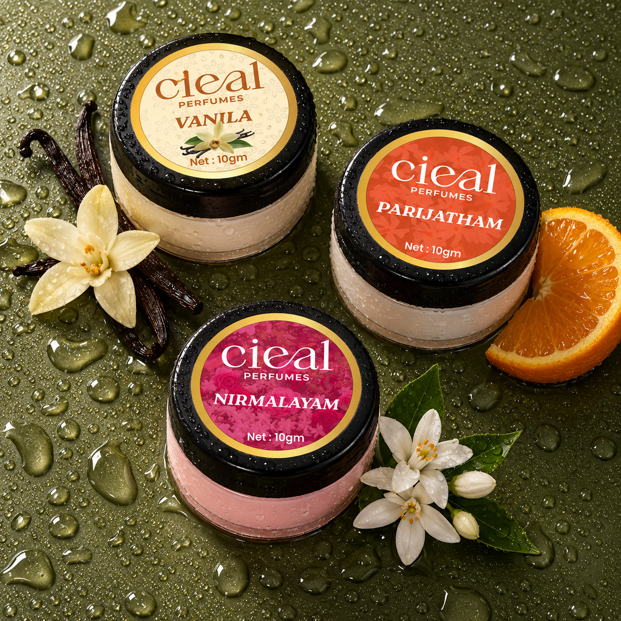 CIEAL Solid Perfume Set of 3 – Nirmalyam, Vanilla & Parijatham 10g Each