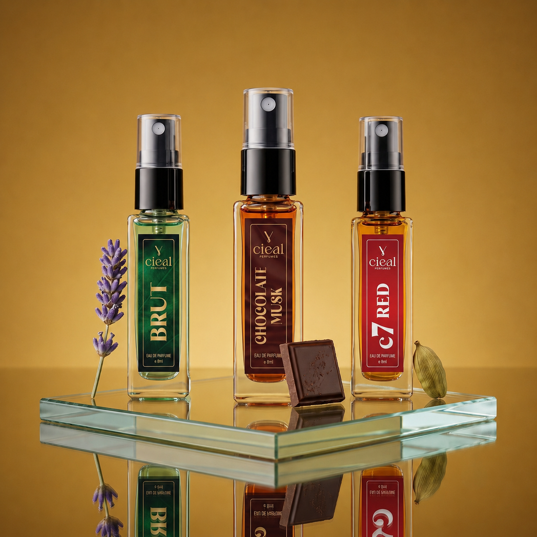 CIEAL Perfume Spray Gift Set of 3 – Chocolate Musk, Brut & CR7 – 8ml Each
