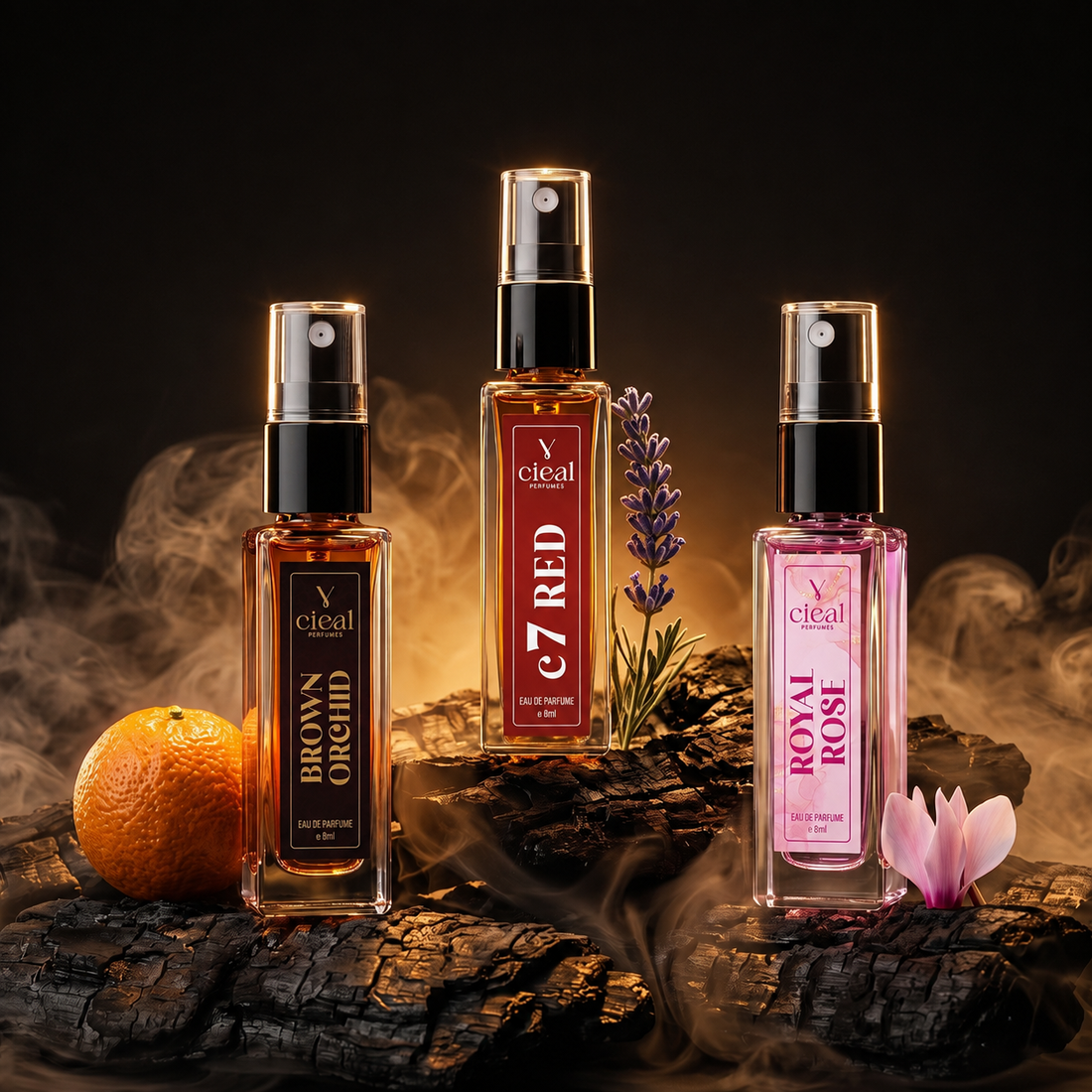CIEAL Perfume Spray Gift Set of 3 – Brown Orchid, Royal Rose & CR7 – 8ml Each