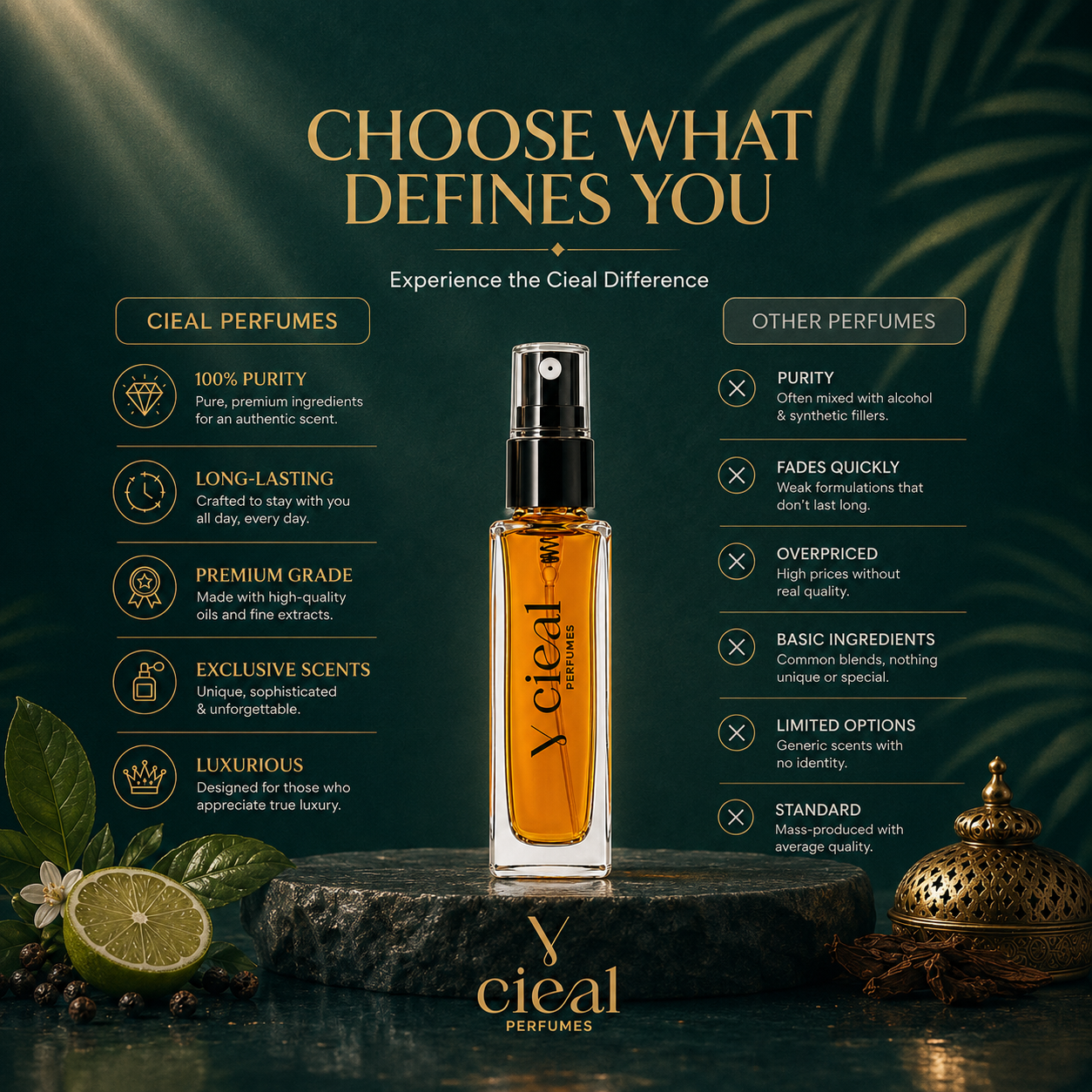 CIEAL Perfume Spray Gift Set of 3 – Amber Wood, Black Oud & Brown Orchid – 8ml Each