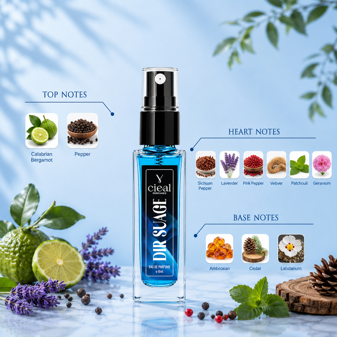 CIEAL Perfume Spray Gift Set of 3 – DIR SUAGE, ELIXIR & MILLION – 8 ml each