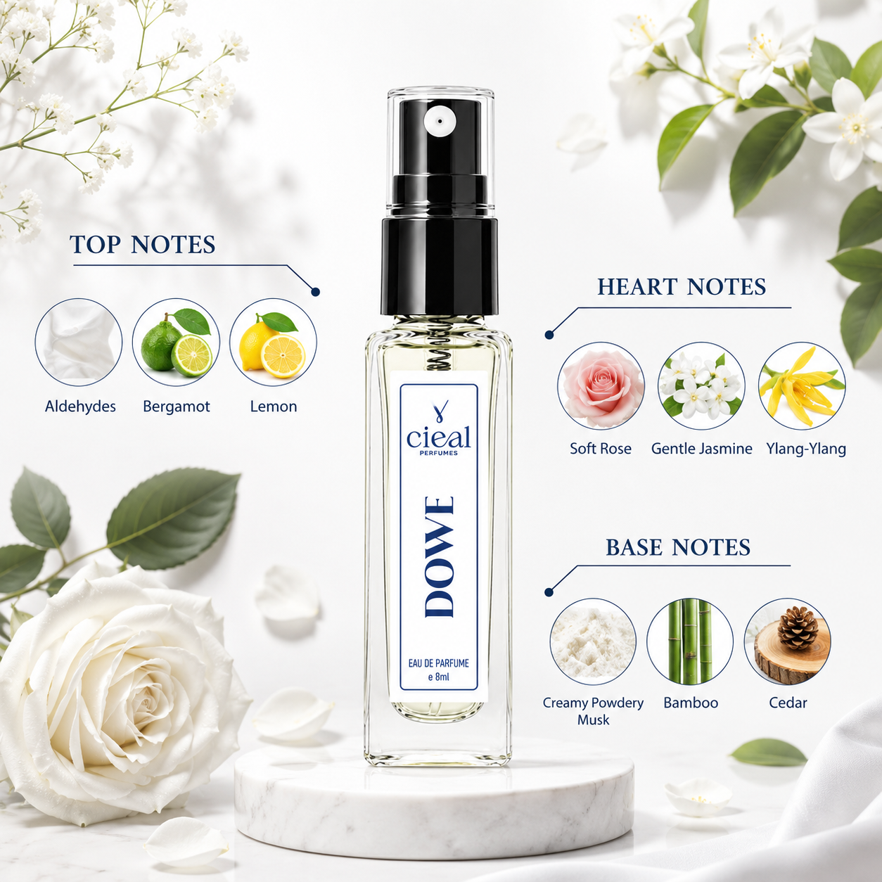 CIEAL Perfume Spray Gift Set of 3 – D' Flora, Arabian Oud & Dowe – 8ml Each