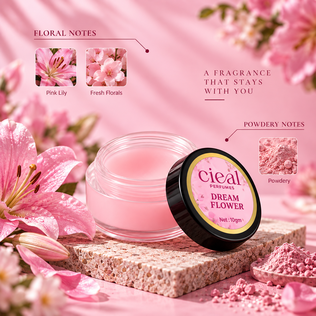 CIEAL Solid Perfume Set of 6 – Dream Flower, Vibuthi, Nirmalyam, Parijatham, Ilanji & Prana 10g Each