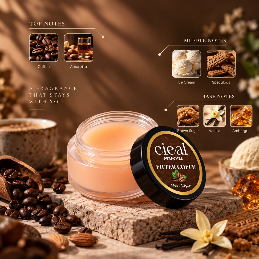 CIEAL Solid Perfume Set of 3 – Filter Coffee, Vanilla & Balaji Chandan | 10g Each