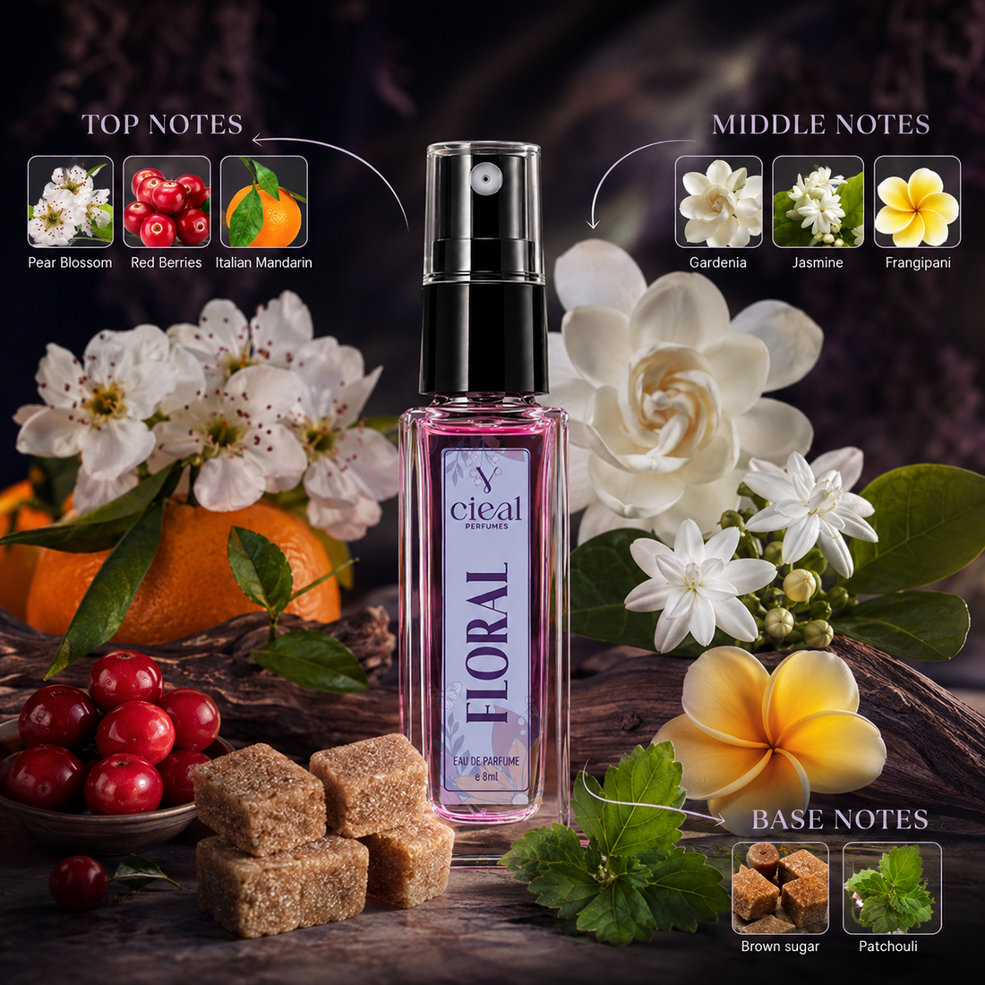 CIEAL Perfume Spray Gift Set of 3 – Aqua Blue, Floral & Sandalwood – 8ml Each