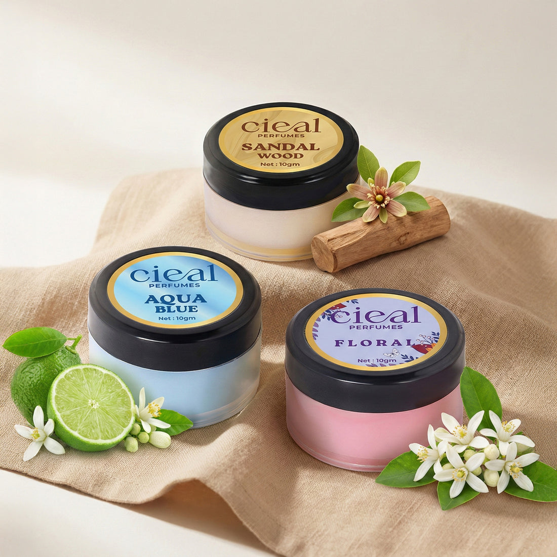 CIEAL SOLID PERFUME SET OF 3 – AQUA BLUE | FLORAL | SANDALWOOD.