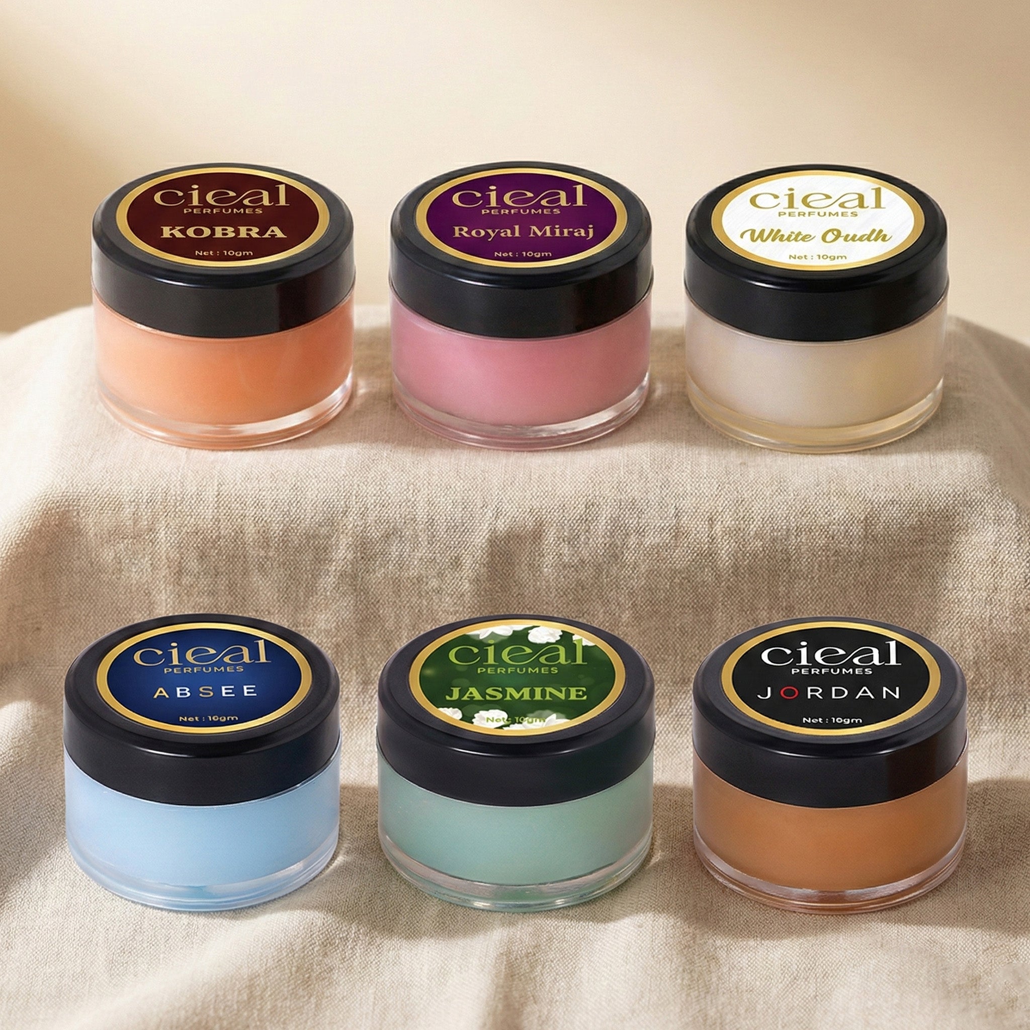 CIEAL SOLID PERFUME SET OF 6 – JASMINE | ROYAL MIRAJ | ABSEE | JORDAN | WHITE OUD | KOBRA