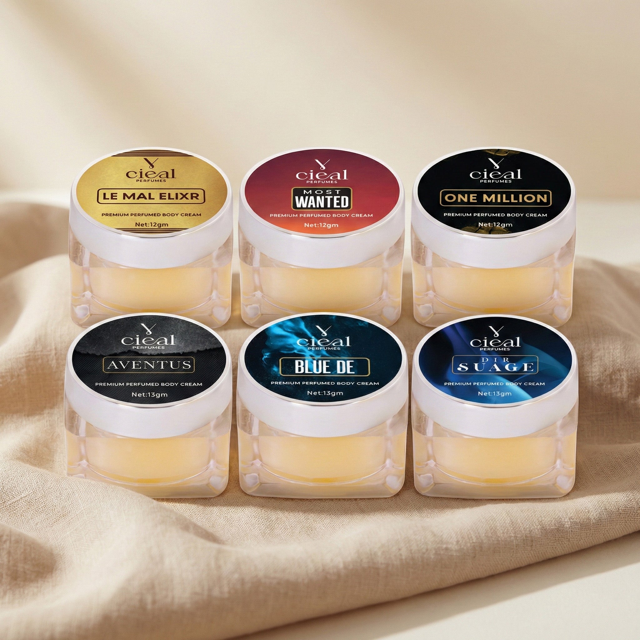CIEAL PREMIUM SOLID PERFUME SET OF 6 – INSPIRED BY LE MAL ELIXR | AVENTUS | ONE MILLION | DIR SUAGE | MOST WANTED | BLEU DE (FOR MEN)