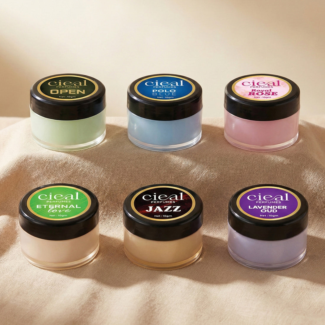 CIEAL SOLID PERFUME SET OF 6 – POLO BLUE | OPEN | ETERNAL LOVE | LAVENDER OUD | JAZZ | ROYAL ROSE