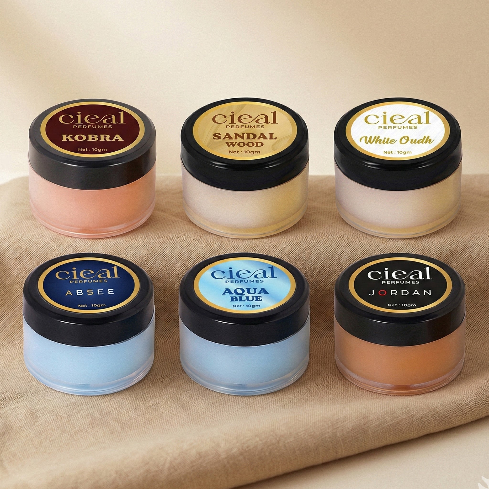 CIEAL SOLID PERFUME SET OF 6 – AQUA BLUE | KOBRA | ABSEE | WHITE OUD | JORDAN | SANDALWOOD