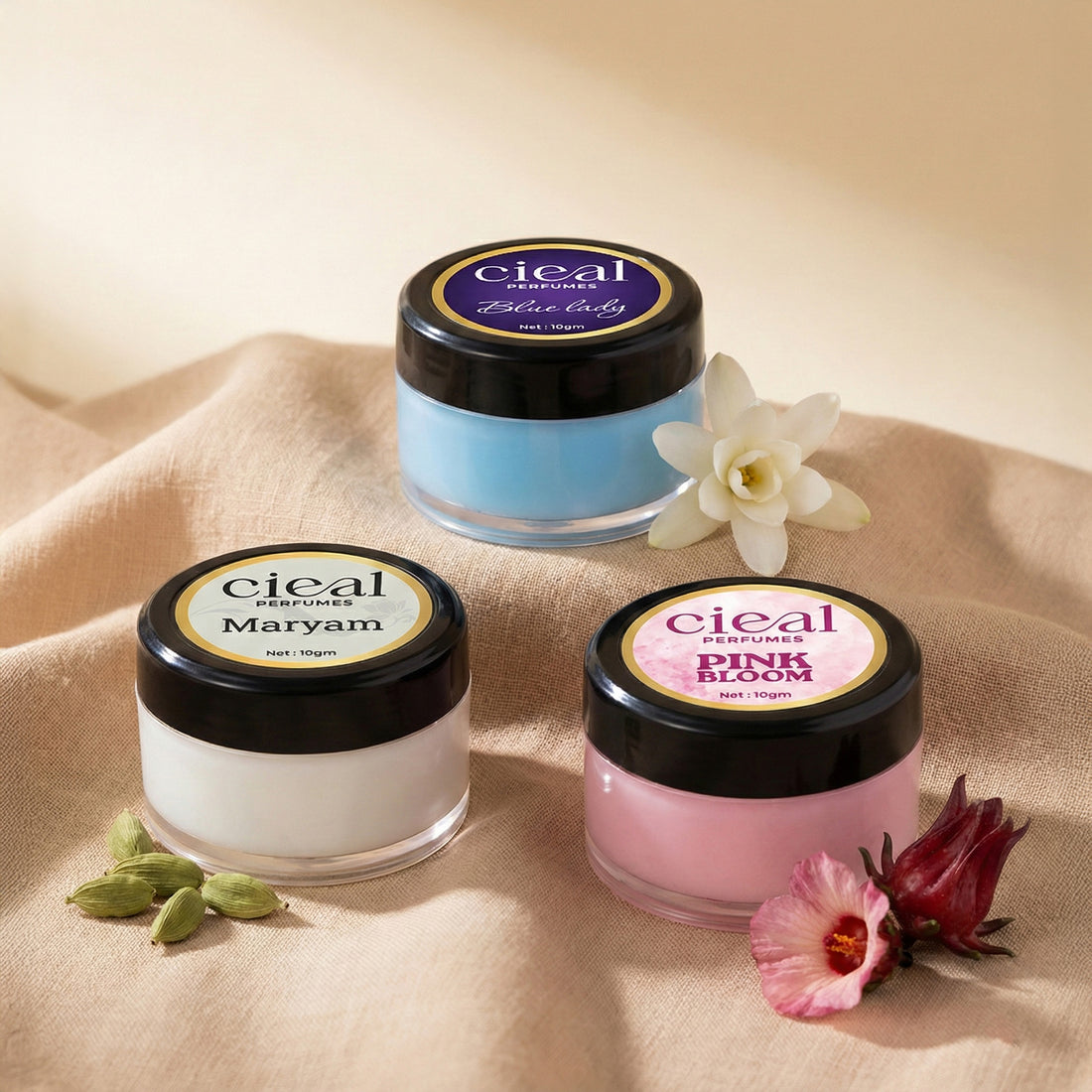 CIEAL SOLID PERFUME SET OF 3 – PINK BLOOM | MARYAM | BLUE LADY