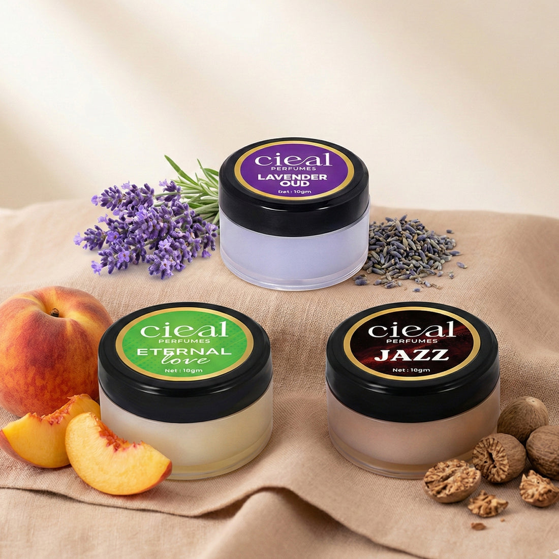 CIEAL SOLID PERFUME SET OF 3 – ETERNAL LOVE | LAVENDER OUD | JAZZ