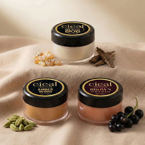 CIEAL SOLID PERFUME SET OF 3 – AMBER WOOD | BLACK OUD | BROWN ORCHID