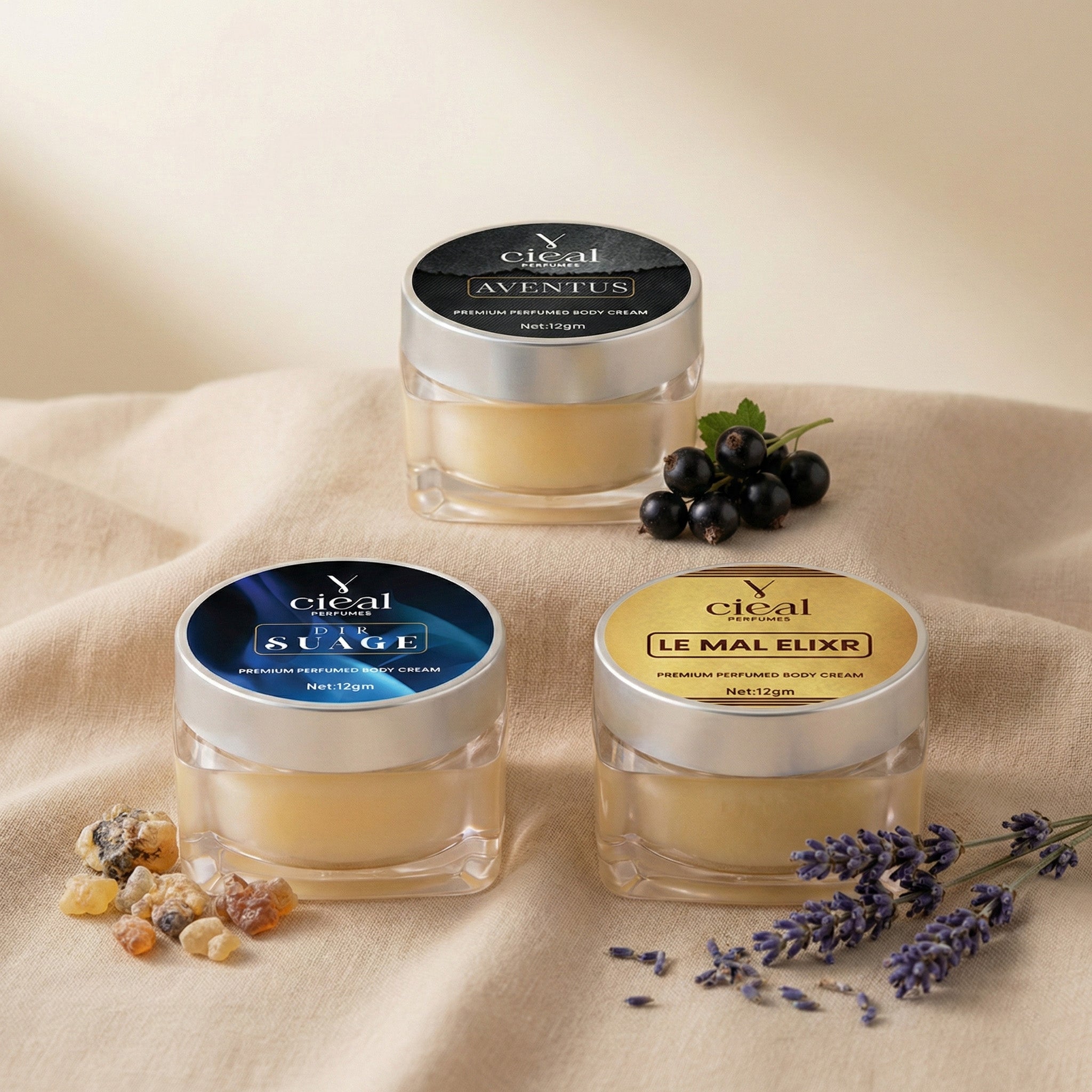 CIEAL PREMIUM SOLID PERFUME SET OF 3 – INSPIRED BY LE MAL ELIXR | AVENTUS | DIR SUAGE (FOR MEN)