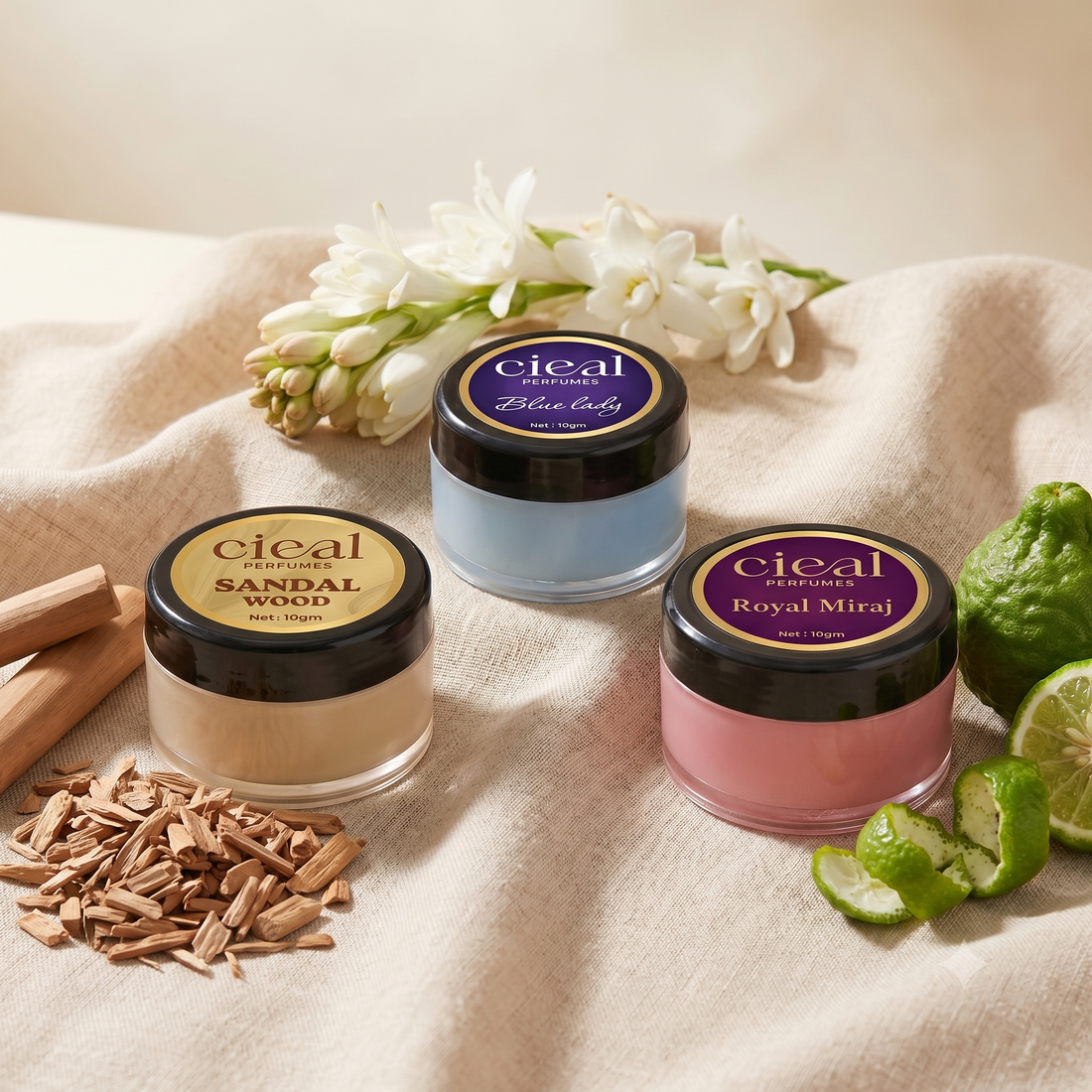 CIEAL Solid Perfume Set of 3 – Blue Lady, Royal Miraj & Sandalwood | 10g Each