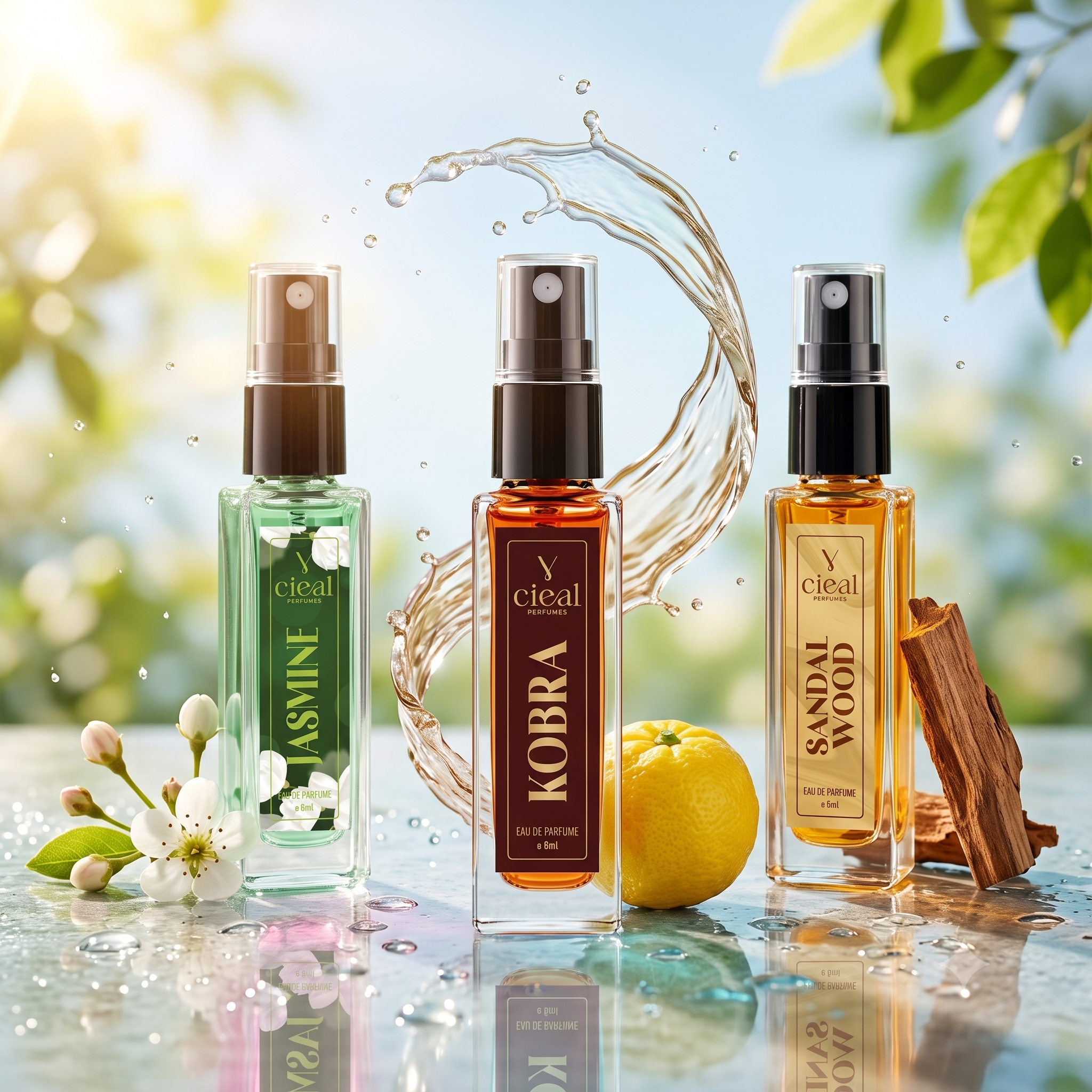 CIEAL Perfume Spray Gift Set of 3 – Jasmine, Kobra &amp; Sandalwood – 8ml Each