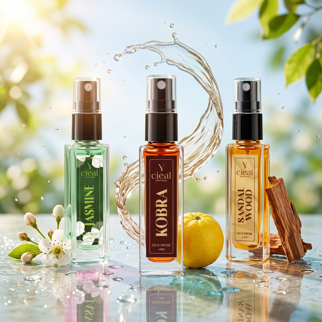 CIEAL Perfume Spray Gift Set of 3 – Jasmine, Kobra &amp; Sandalwood – 8ml Each