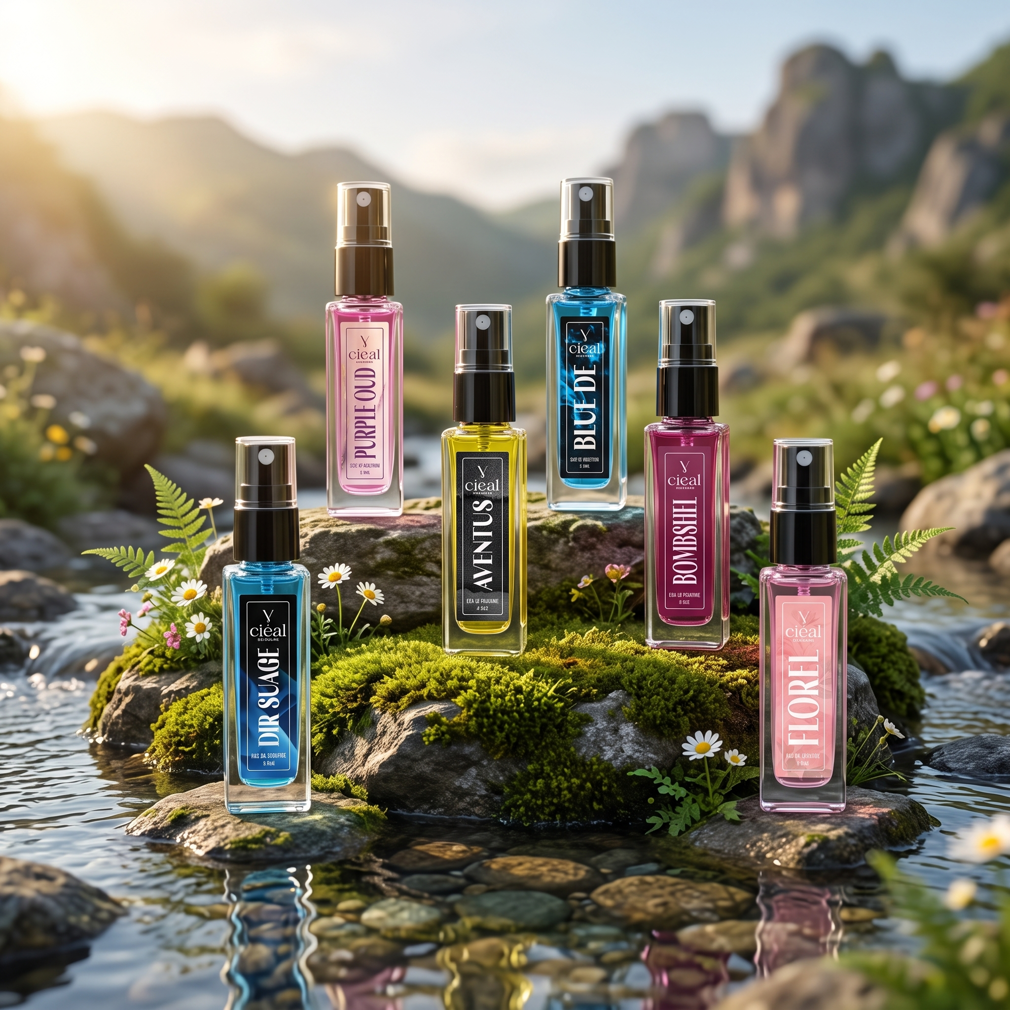 CIEAL Perfume Spray Gift Set of 6 – AVENTUS, DIR SUAGE, FLOREL, BOMBSHEL, PURPLE OUD & BLUE DE – 8 ml each