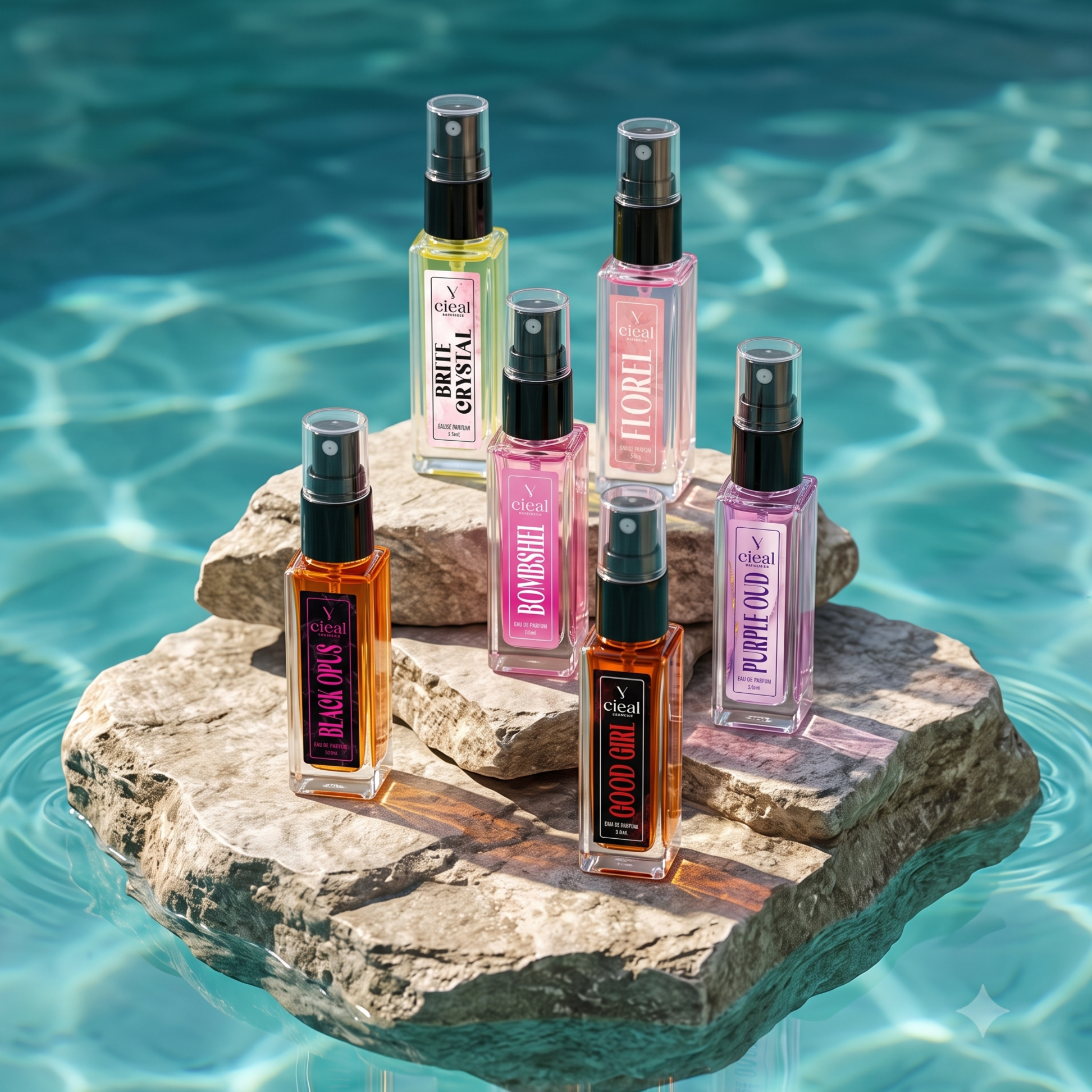 CIEAL Perfume Spray Gift Set of 6 – BRITE CRYSTAL, BOMBSHEL, PURPLE OUD, BLACK OPUS, GOOD GIRL & FLOREL – 8ml Each