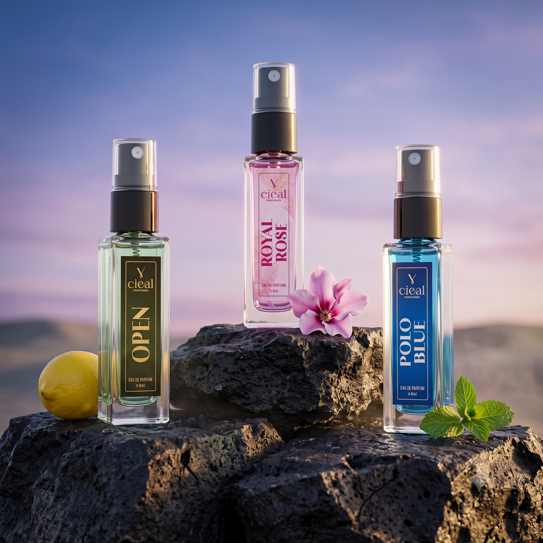 CIEAL Perfume Spray Gift Set of 3 – Polo Blue, Royal Rose & Open – 8ml Each
