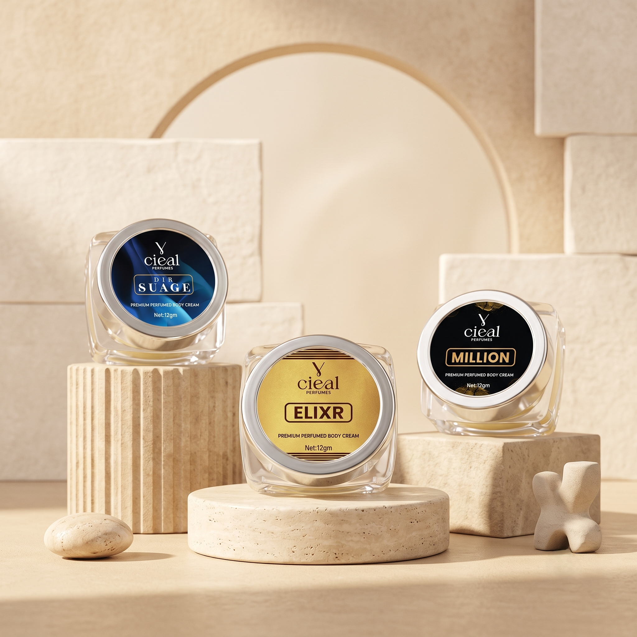 CIEAL PREMIUM SOLID PERFUME SET OF 3 – DIR SUAGE | ELIXIR | MILLION (MEN)