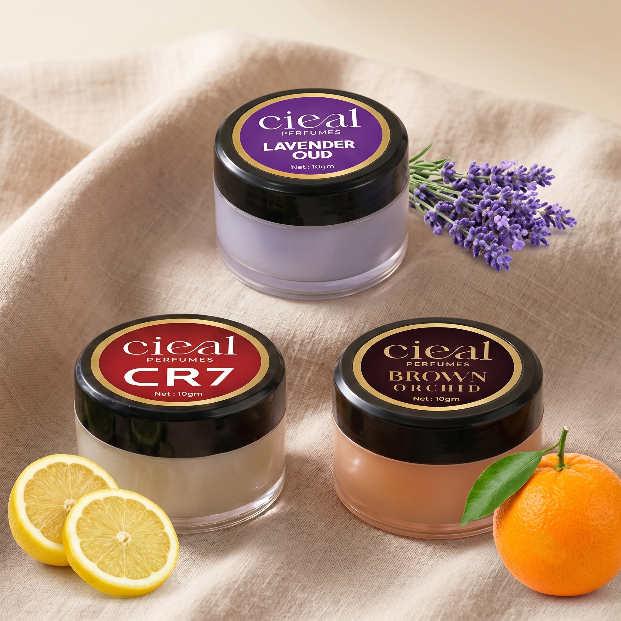 CIEAL Solid Perfume Set of 3 – Brown Orchid, CR7 &amp; Lavender Oud | 10g Each