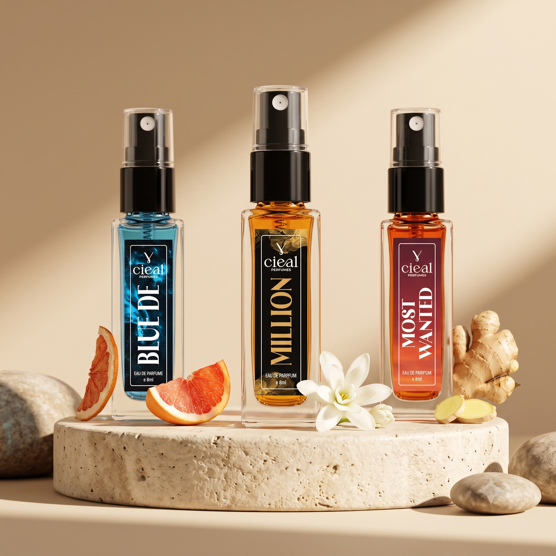 CIEAL Perfume Spray Gift Set of 3 – BLUE DE, MOST WANTED & MILLION – 8ml Each