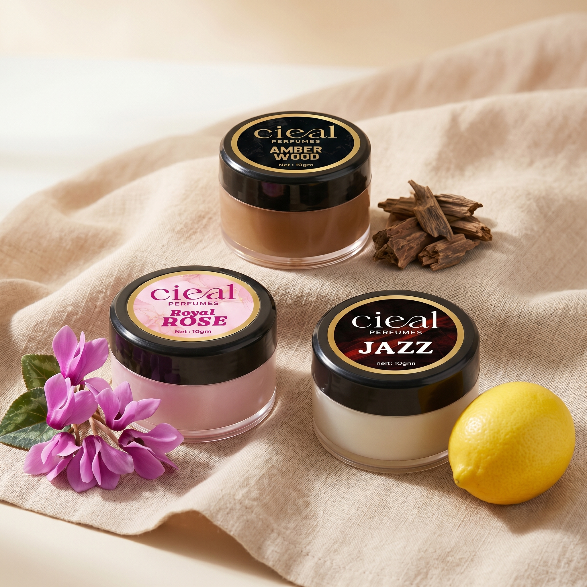 CIEAL Solid Perfume Set of 3 – Amber Wood, Royal Rose &amp; Jazz | 10g Each