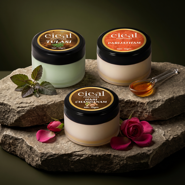 CIEAL Solid Perfume Set of 3 – Hari Chandanam, Parijatham  Tulasi | 10g Each