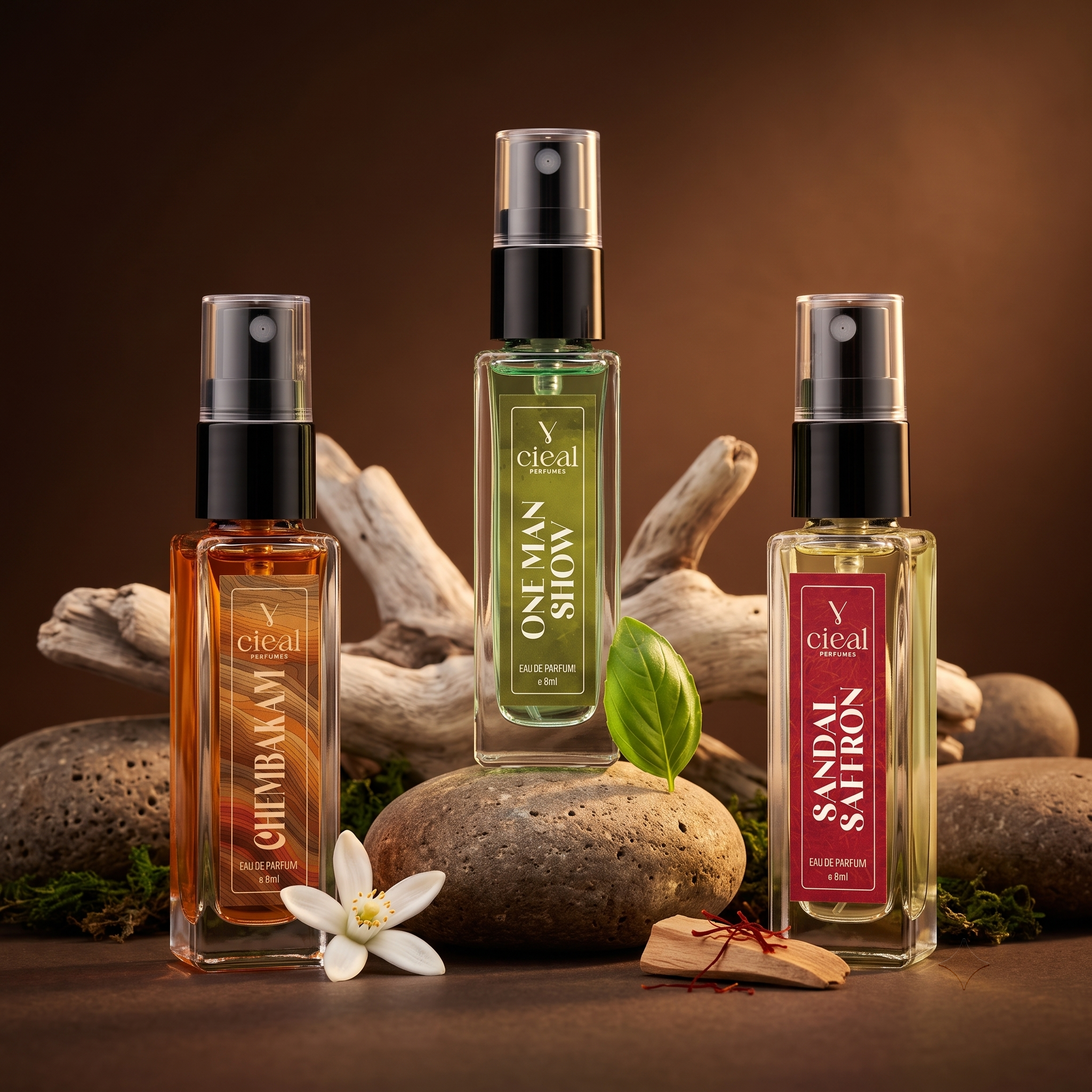 CIEAL Perfume Spray Gift Set of 3 – Chembakam, One Man Show & Sandal Saffron – 8 ml each